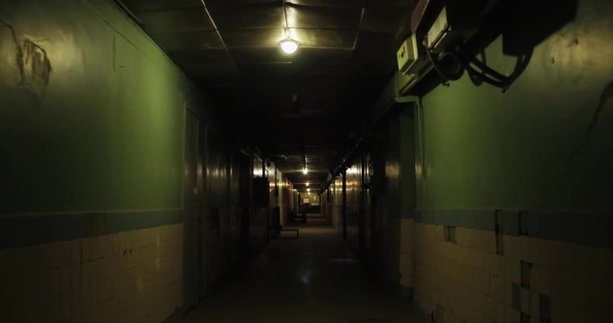 Old apartment building,long dark hallway