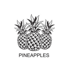 black image of pineapple tropical fruits