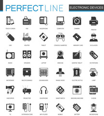 Black classic electronic devices icons set.