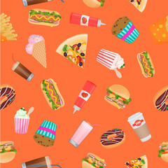 Street fast food seamless pattern. Vector illustration.