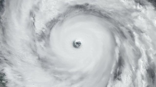 Animation of Large Hurricane from a satellite, zoom in closer. 4k