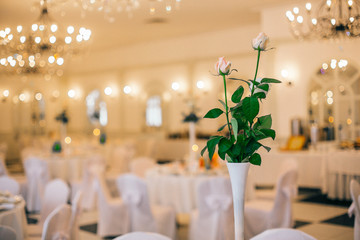 table set service with silverware and glass stemware at restaurant before party