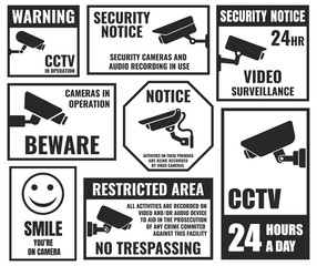 security camera stickers set, cctv protection symbols