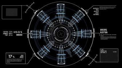 Beautiful Futuristic HUD. Numbers and Code Running. Target Scanner with Radar Rotation. Head-up Display Computer Data. High Tech Concept Element. Full HD 1920x1080. - Powered by Adobe