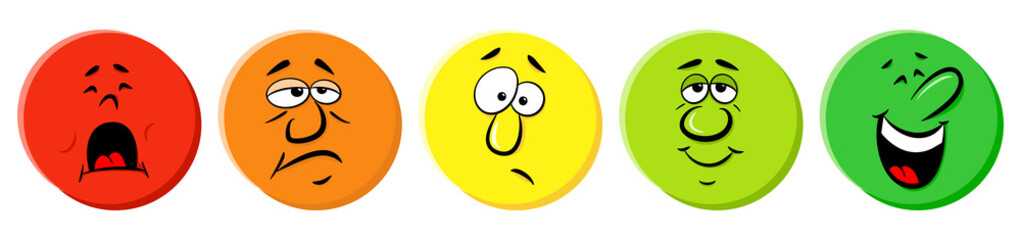 Rating Icons als Farbtupfer mit emotionalen Cartoon Gesichtern 