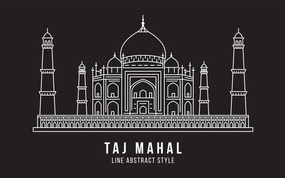 Landmark Building Line Art Vector Illustration Design - Taj Mahal India