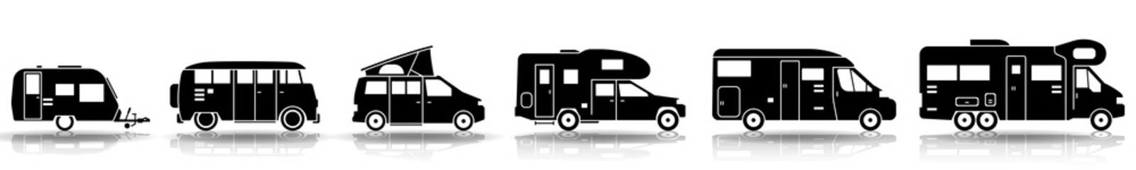Camping - Verschiedene Wohnmobile (Set in Schwarz)