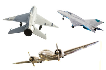 military airplanes set isolated on white background