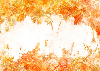 Horizontal autumn background with watercolor leaves and copy space