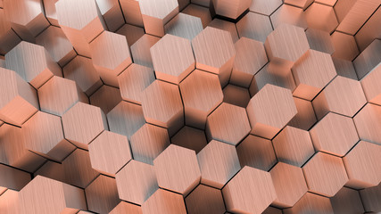 Metal hexagons 3d rendered background 