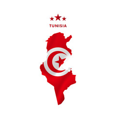 Tunisia map with waving flag. Vector illustration.