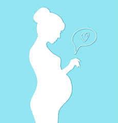 Beautiful pregnant woman silhouette. New born with love. Vector cartoon design