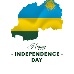 Banner or poster of Rwanda independence day celebration. Rwanda map. Waving flag. Vector illustration.