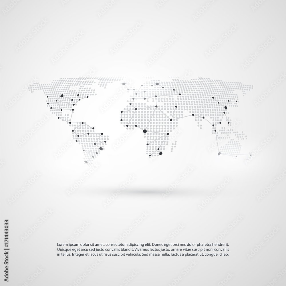 Poster cloud computing and networks with world map - abstract global digital network connections, technolog