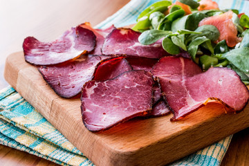 Smoked and Dried Meat Slices with salad / kuru et