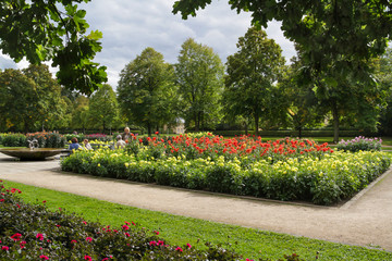 Fototapeta premium Großer Garten Dresden Dahliengarten im Herbst mit Brunnen
