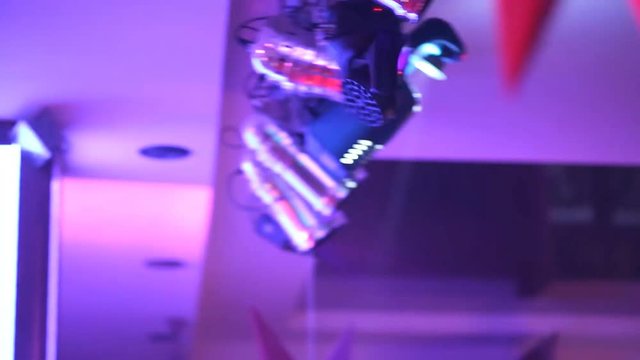 multicolored searchlights in a nightclub at a New Year's party