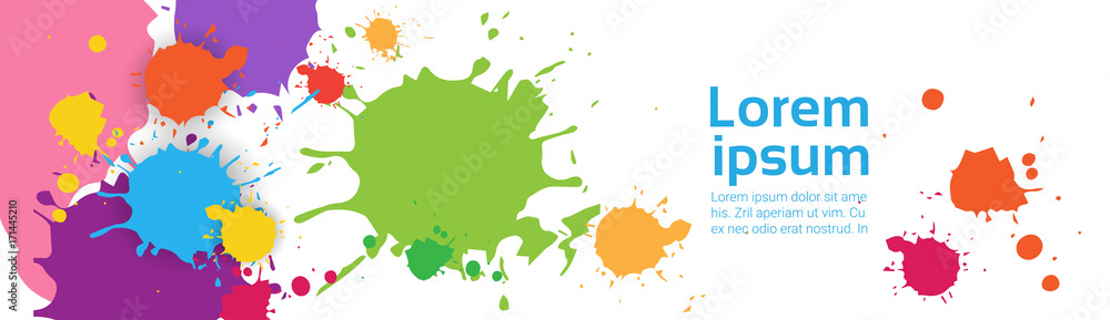 Poster abstract paint splash set over white background for copy space and text flat vector illustration