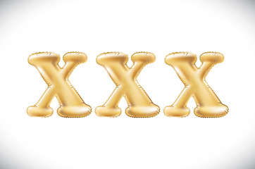 vector Metallic Gold XXX Balloons, golden letter. new year, holiday, birthday, celebration. Golden shiny bright font in the air.