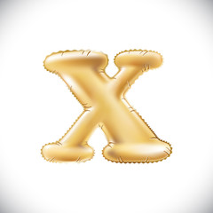 vector Metallic Gold X Balloons, golden letter. new year, holiday, birthday, celebration. Golden shiny bright font in the air.