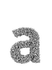3D render of silver or grey alphabet make from bolts. small letter a with clipping path. Isolated on white background