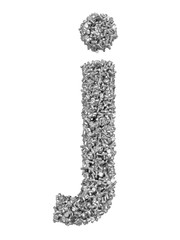3D render of silver or grey alphabet make from bolts. small letter j with clipping path. Isolated on white background