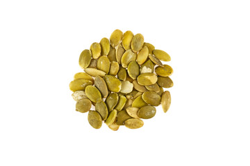 peeled pumpkin seeds on white background
