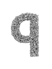 3D render of silver or grey alphabet make from bolts. small letter q with clipping path. Isolated on white background