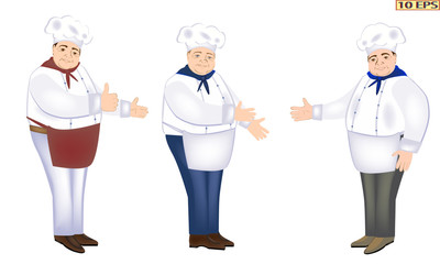 Cute chef smiling. Happy chef in uniform. Pretty chef. Vector illustration to design food, menu, restaurant or cafe.