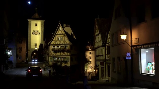 4K video clip of the famous clock tower at night, Rothenberg ob der Tauber, Germany