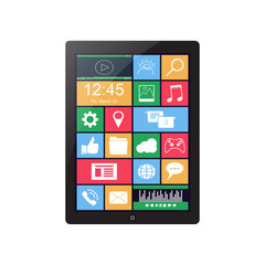 Vector realistic tablet with apps icons. Islolated on white background.