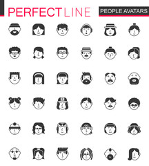 Black classic Men and Women characters avatars icons set. People avatar for web, profile page or social network.