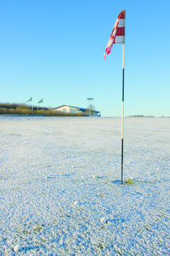 Golf, vinter, snow, flag