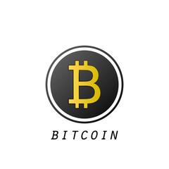 Obraz premium Bitcoin icon isolated on white background. Design element for Your business project. Black and yellow bitcoin. Vector Illustration
