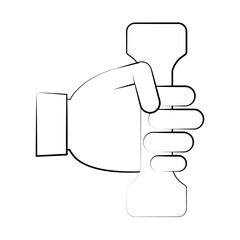 hand holding dumbbell fitness related icon image vector illustration design sketch style