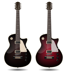 Electric guitar set isolated on white background. Classic electric guitar for Your business project. Black and red electric guitars. Vector Illustration