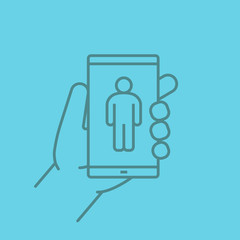 Hand holding smartphone linear icon