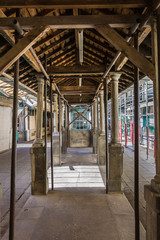 Old Architecture: Arcades inside a Gallery of Bolhao Market in Porto, Portugal