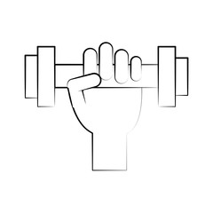 hand holding dumbbell fitness related icon image vector illustration design sketch style