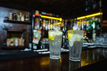 cool and refreshing lemonade at the bar night club. Lemonade at the bar.
