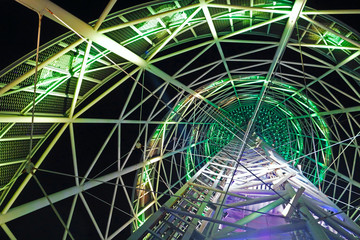 Alphabet Tower detail night view in Batumi, Adjara, Georgia.