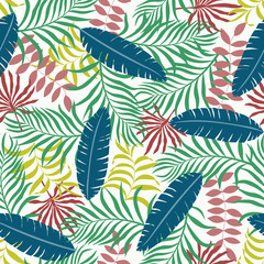 Fototapeta premium Tropical background with palm leaves. Seamless floral pattern