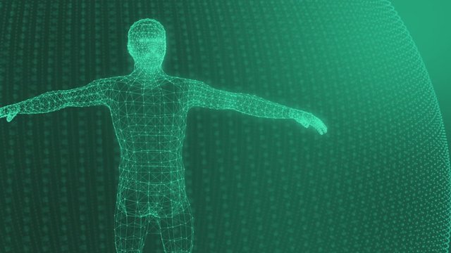 3d model of man geometric model of luminous lines green