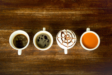 Concept and idea cup of coffee and tea line up