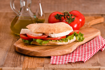 Puccia bread with mozzarella and tomato. 