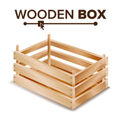 Realistic Wooden Box Vector. Box For Transportation And Storage Products. Empty Box For Fruits And Vegetables Keeping. Isolated Illustration