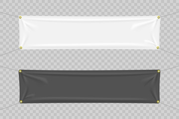 Black and white textile banners with folds