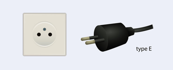 Electrical socket, electric outlet and plug VECTOR SET TypeE