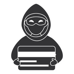 cyber thief avatar character with credit card vector illustration design