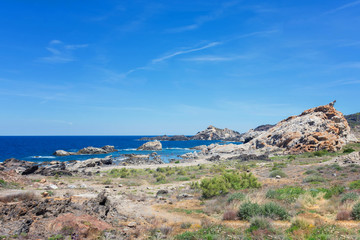 Fototapeta na wymiar panoramic view of the rock coast on the mediterranean sea in the natural park of Cap de Creus in Catalonia (Spain)